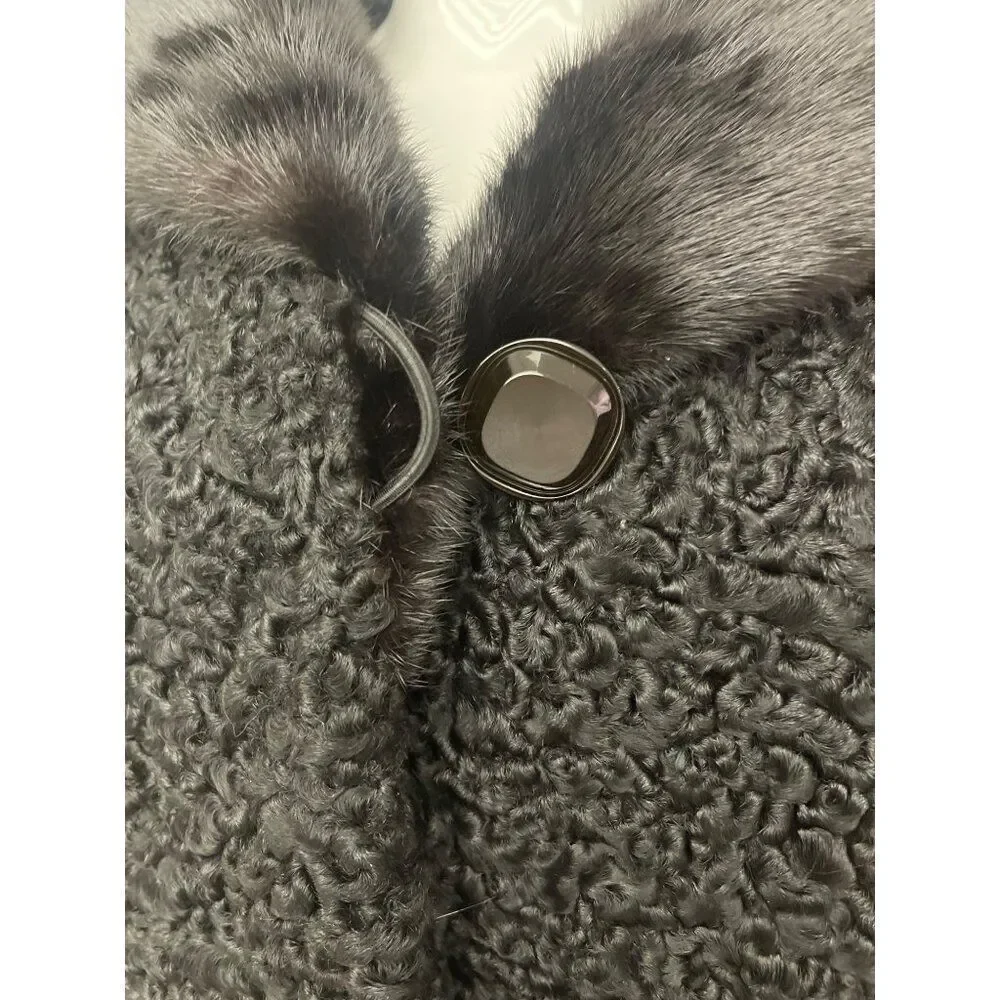 N.L Kaplan Women’s Black Persian Lambswool & Fur Bolero jacket Size M